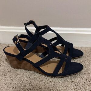 Pesaro Navy Strappy Wedge Sandals